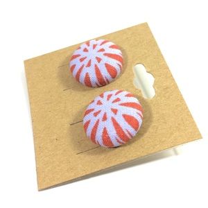 Fabric Button Stud Earrings Womens Girls Red Blue